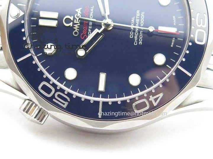 0226 WaterResistant Seamaster 300M SS MK 1:1 Best Edition Blue Dial Blue Ceramic Bezel On SS Bracelet A 8175